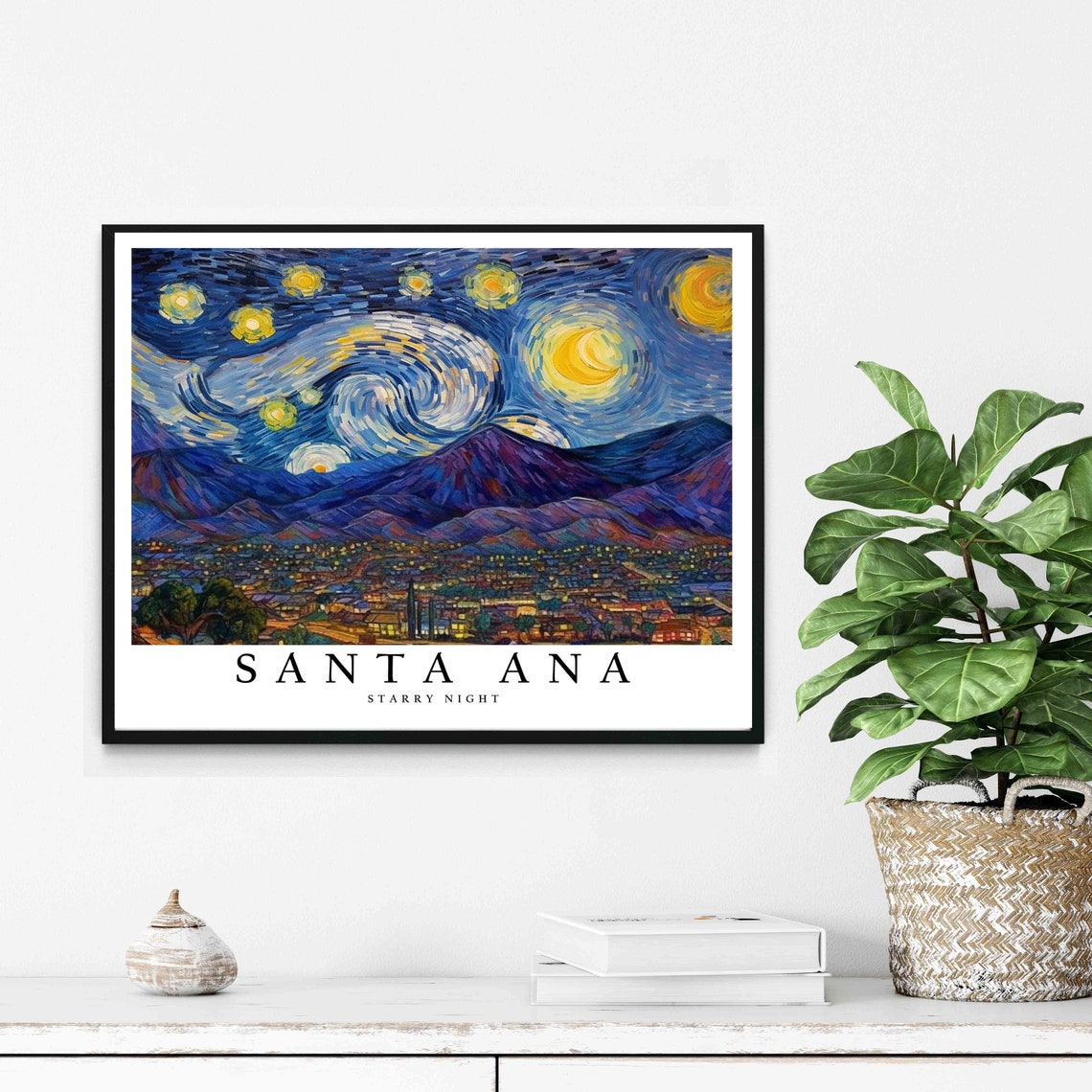 Santa Ana Starry Night Van Gogh Style City Lights Art Poster - Image 2