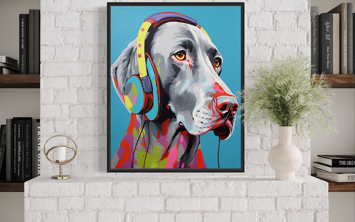 Weimaraner Dog Wearing Headphones Colorful Pop Art Portrait Poster - Image 4