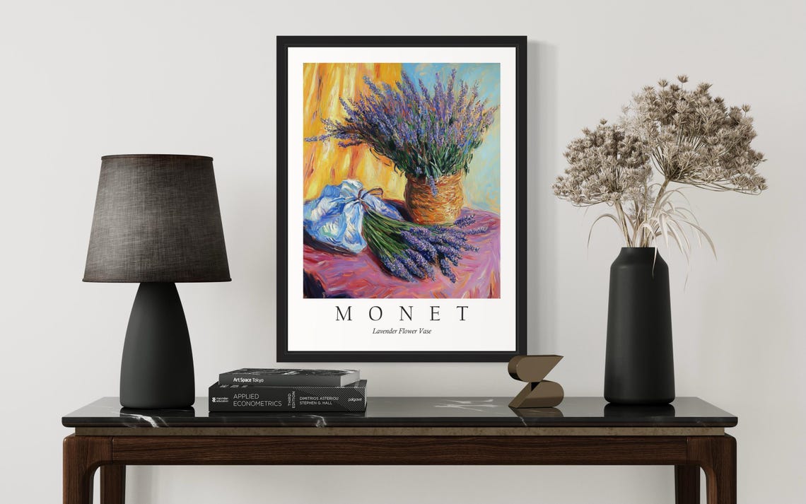Lavender Bunches in a Woven Basket Monet Style Floral Poster - Image 3