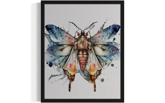 Moth Watercolor Art Print Wall Art Poster Original Paint Artwork Artwork Decor