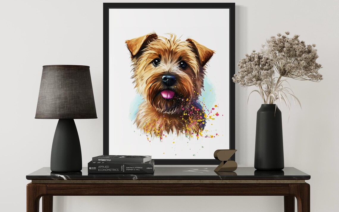 Happy Norfolk Terrier Tongue Out Golden Watercolor Portrait Poster - Image 3