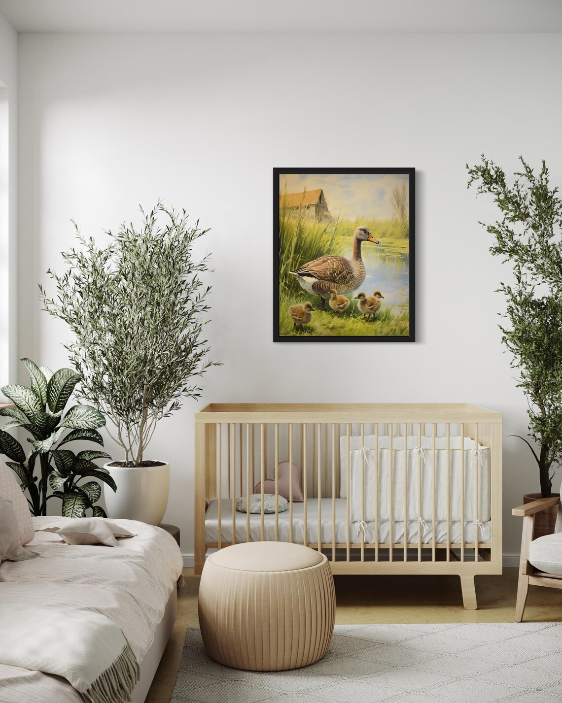 Mother Goose with Goslings at the Pond Edge Vintage Waterfowl Poster - Image 4
