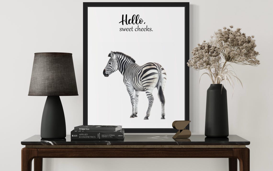 Striped Zebra Walking Away Hello Sweet Cheeks Funny Bathroom Poster - Image 3