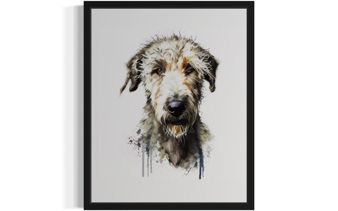 Irish Wolfhound Shaggy Grey Dog Watercolor Portrait Breed Poster