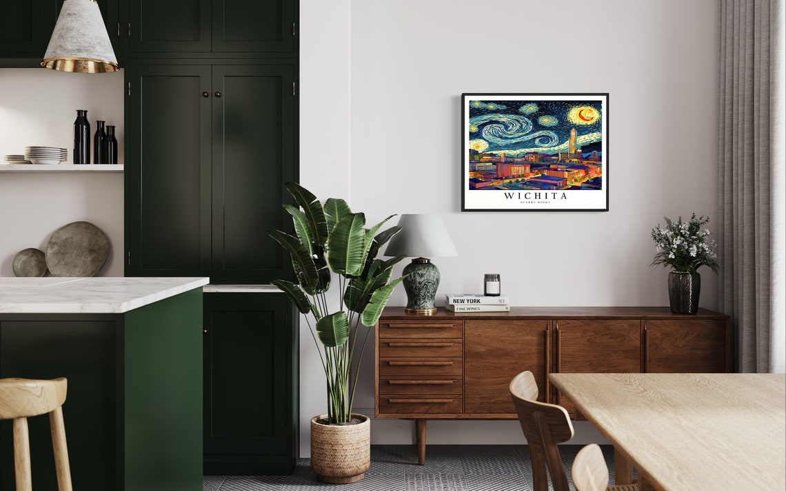 Wichita Starry Night Downtown Rooftops Under Moonlit Sky Poster - Image 4
