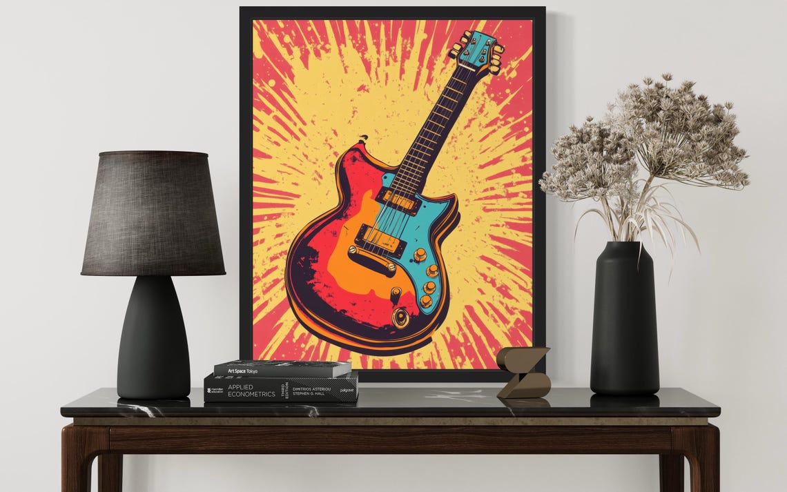 Electric Guitar Pop Art With Red Blue Burst Explosion Poster - Image 3