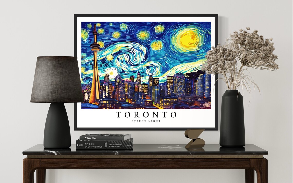 Toronto Canada Starry Night Skyline CN Tower Night Glow City Art Poster - Image 3