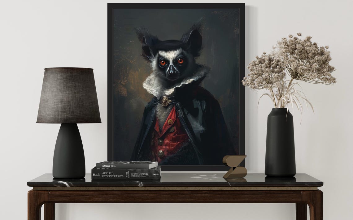Red Eyed Lemur Vampire In Cape Gothic Halloween Portrait Poster - Image 2