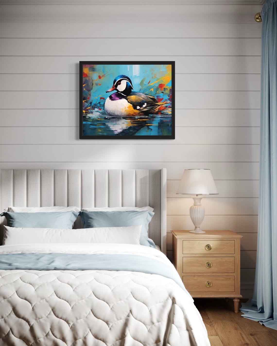 Mandarin Duck Swimming on Turquoise Water Original Painting Poster - Image 4