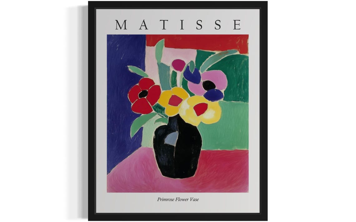 Primrose Flower Vase on Pink Table in Matisse Style Art Poster
