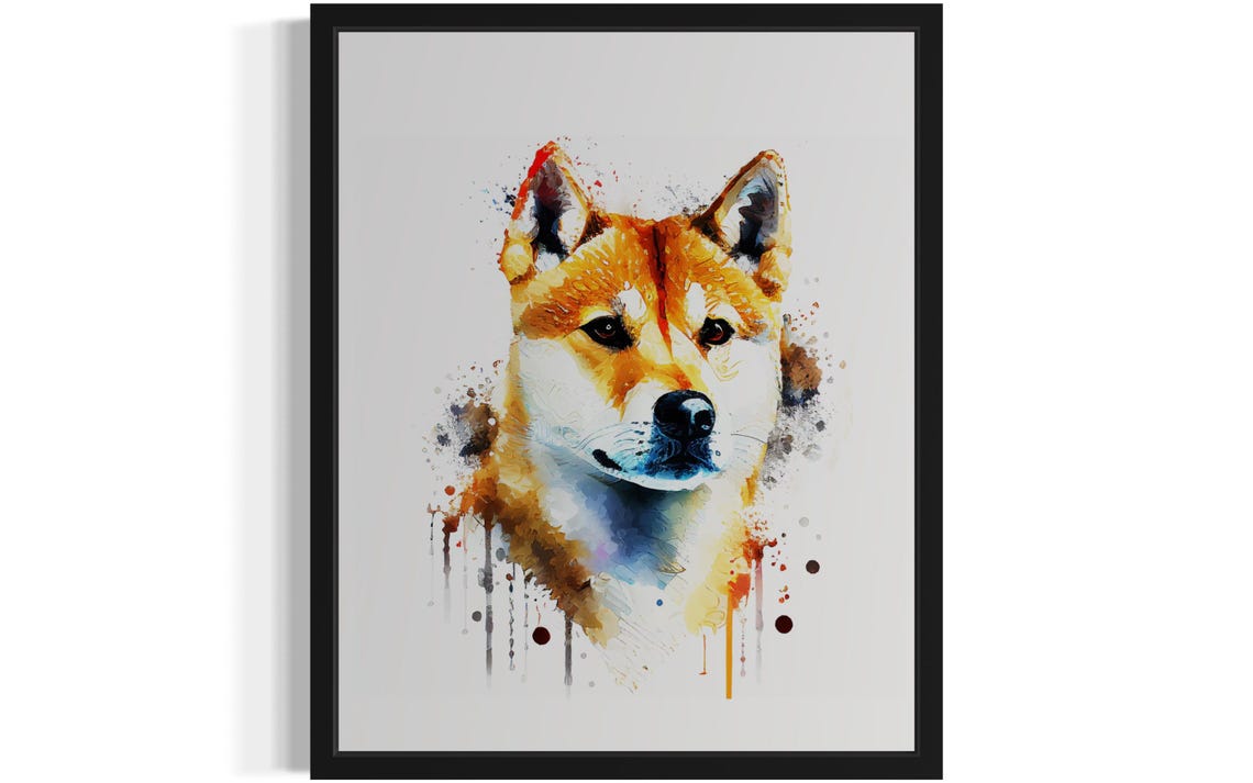 Shiba Inu Red Foxlike Dog Watercolor Portrait Breed Art Poster