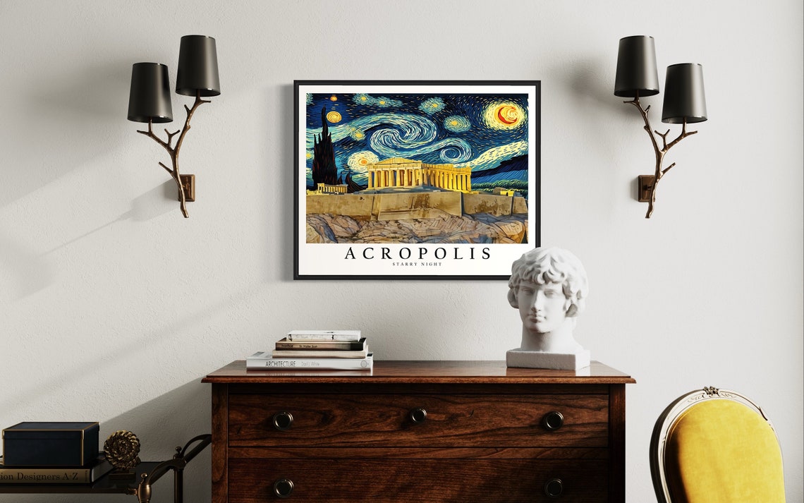 Acropolis Starry Night Art Print Van Gogh Acropolis Poster Wall Art Original Acropolis Painting Decor - Image 4