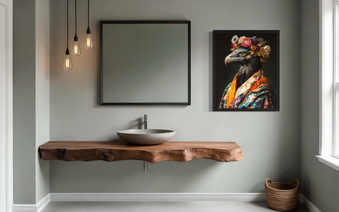 Vulture Wearing Flower Crown and Floral Kimono Fine Art Decor Poster - Image 2