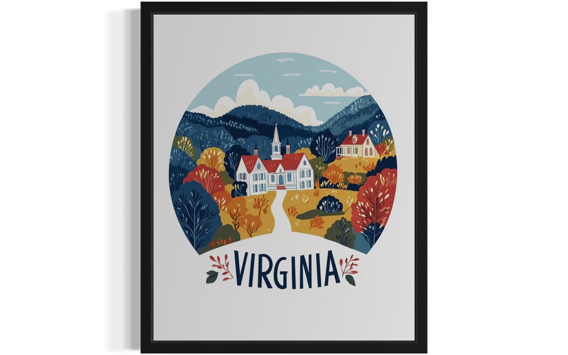 Virginia Autumn Village Church Circular Scenery Poster Home Decor Gift