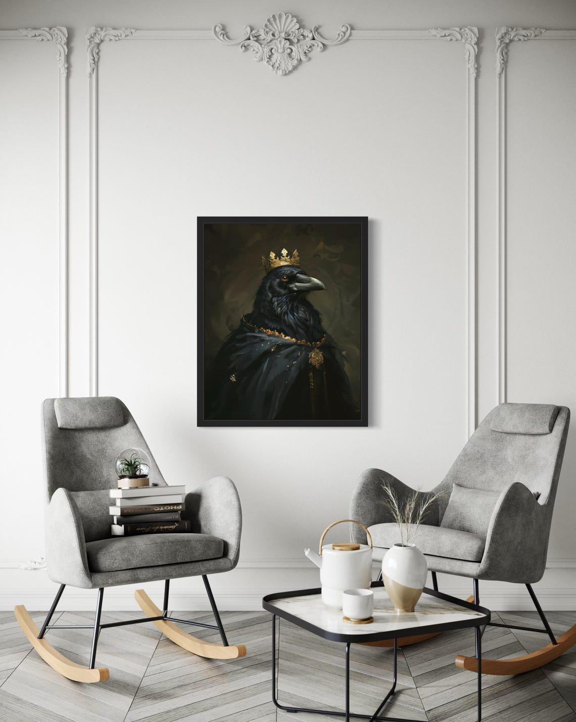 Crowned Black Crow King In Gold Trimmed Robe Gothic Portrait Poster - Image 4