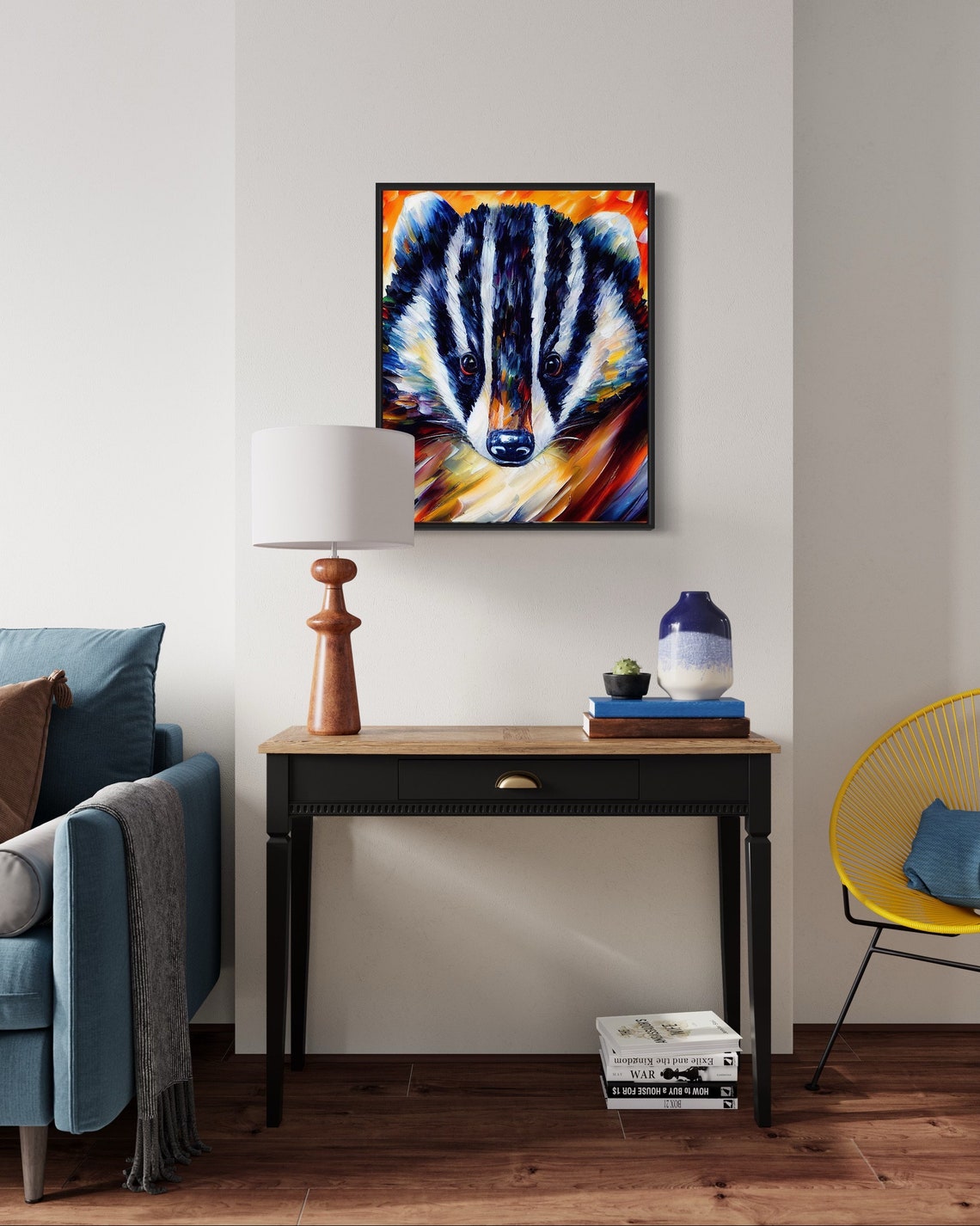 Badger Close-Up Face Portrait Bold Colorful Wildlife Art Poster - Image 4