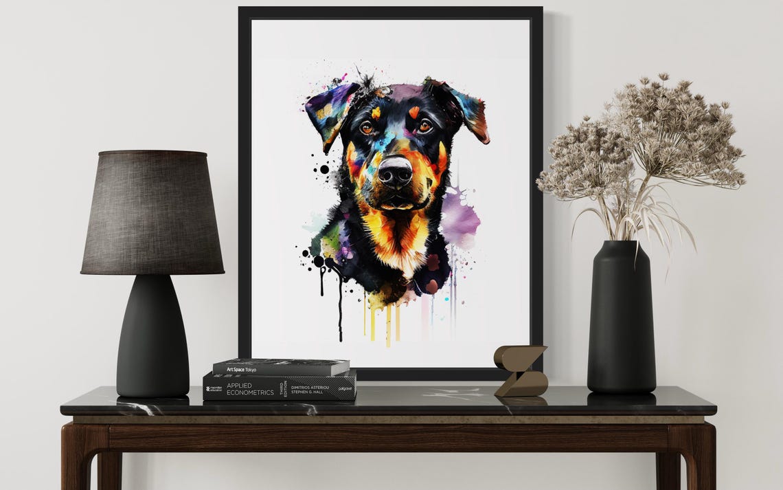Beauceron Dog Vibrant Color Splash Watercolor Portrait Art Poster - Image 3