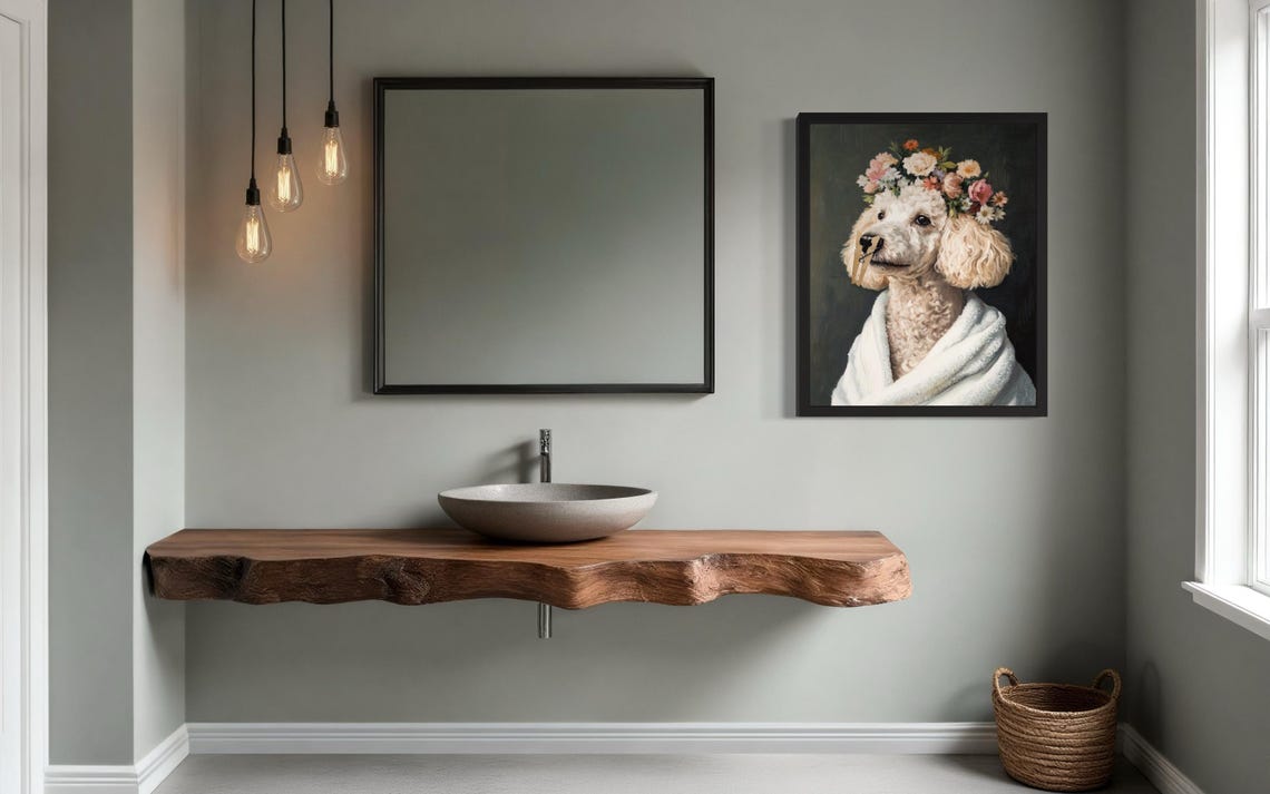 White Poodle Flower Crown Clothespin Funny Restroom Art Poster - Image 4