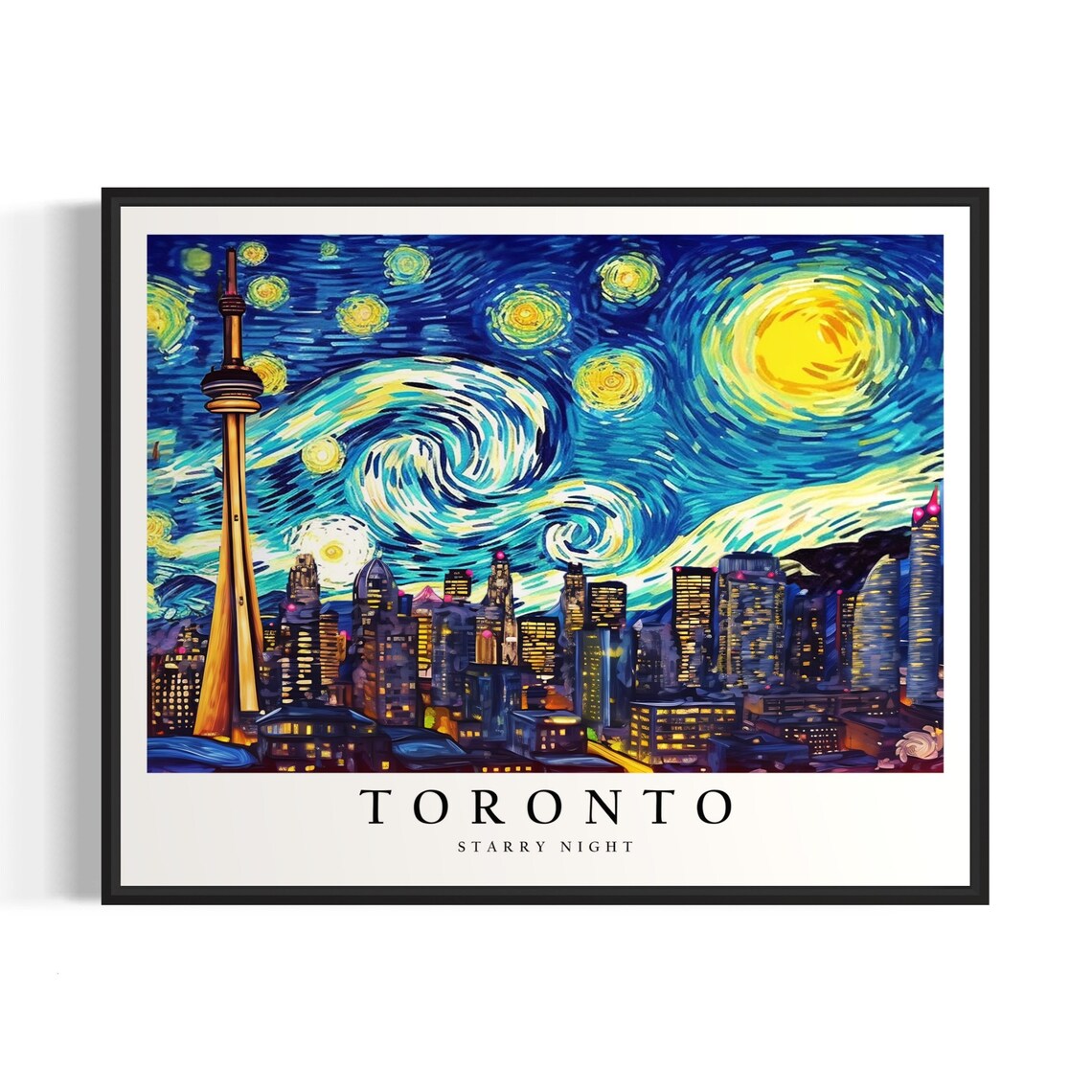 Toronto Canada Starry Night Skyline CN Tower Night Glow City Art Poster