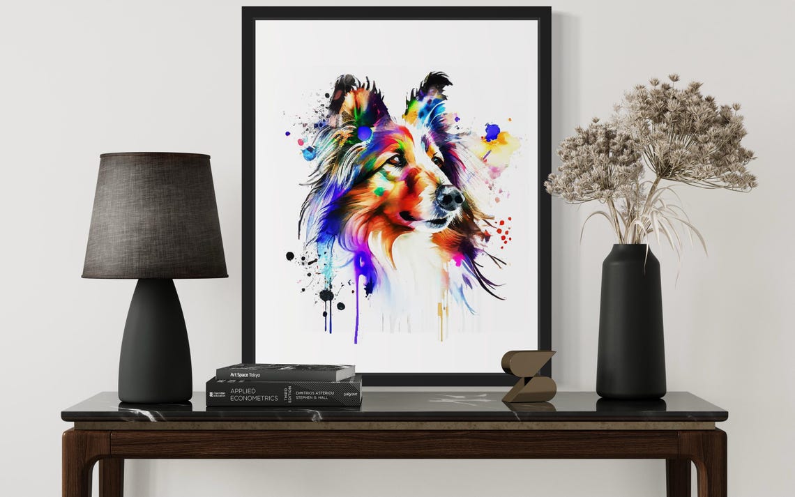 Shetland Sheepdog Sheltie Rainbow Watercolor Portrait Dog Poster - Image 3