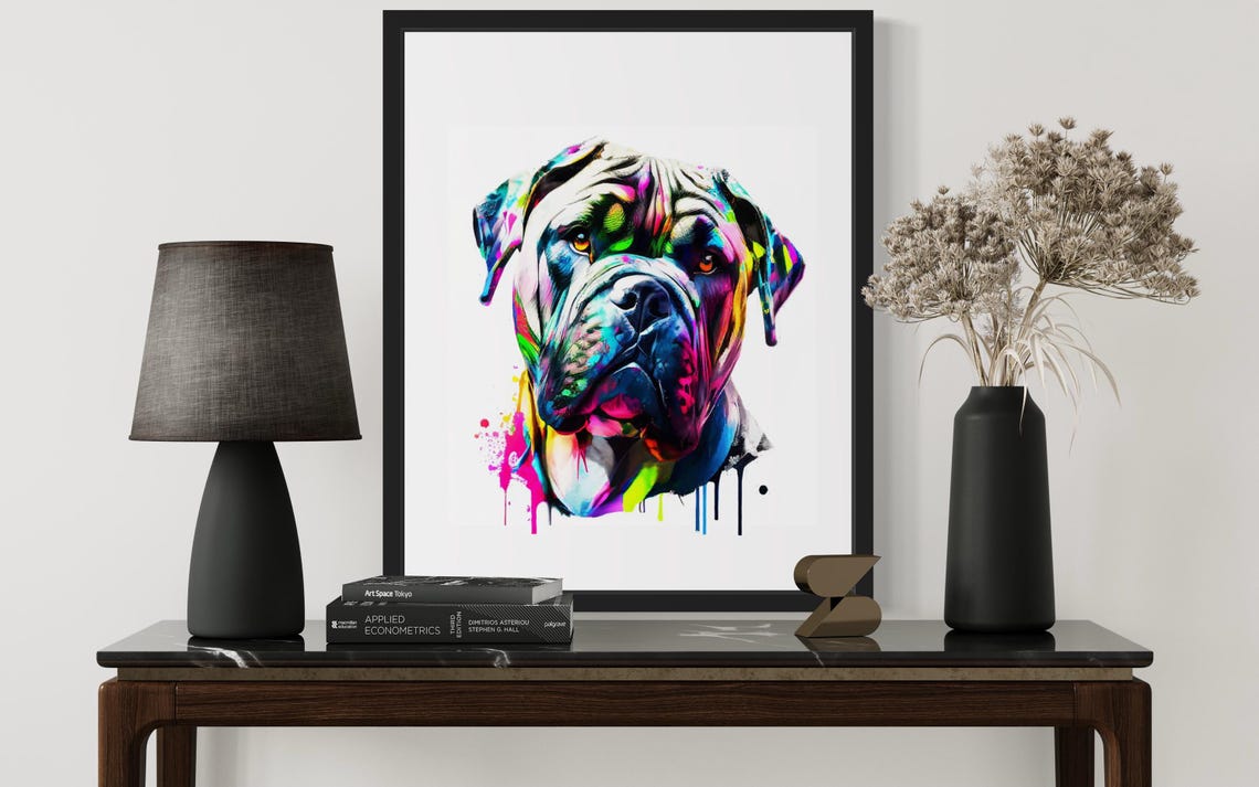 Cane Corso Rainbow Watercolor Portrait Splash Ink Art Poster - Image 3