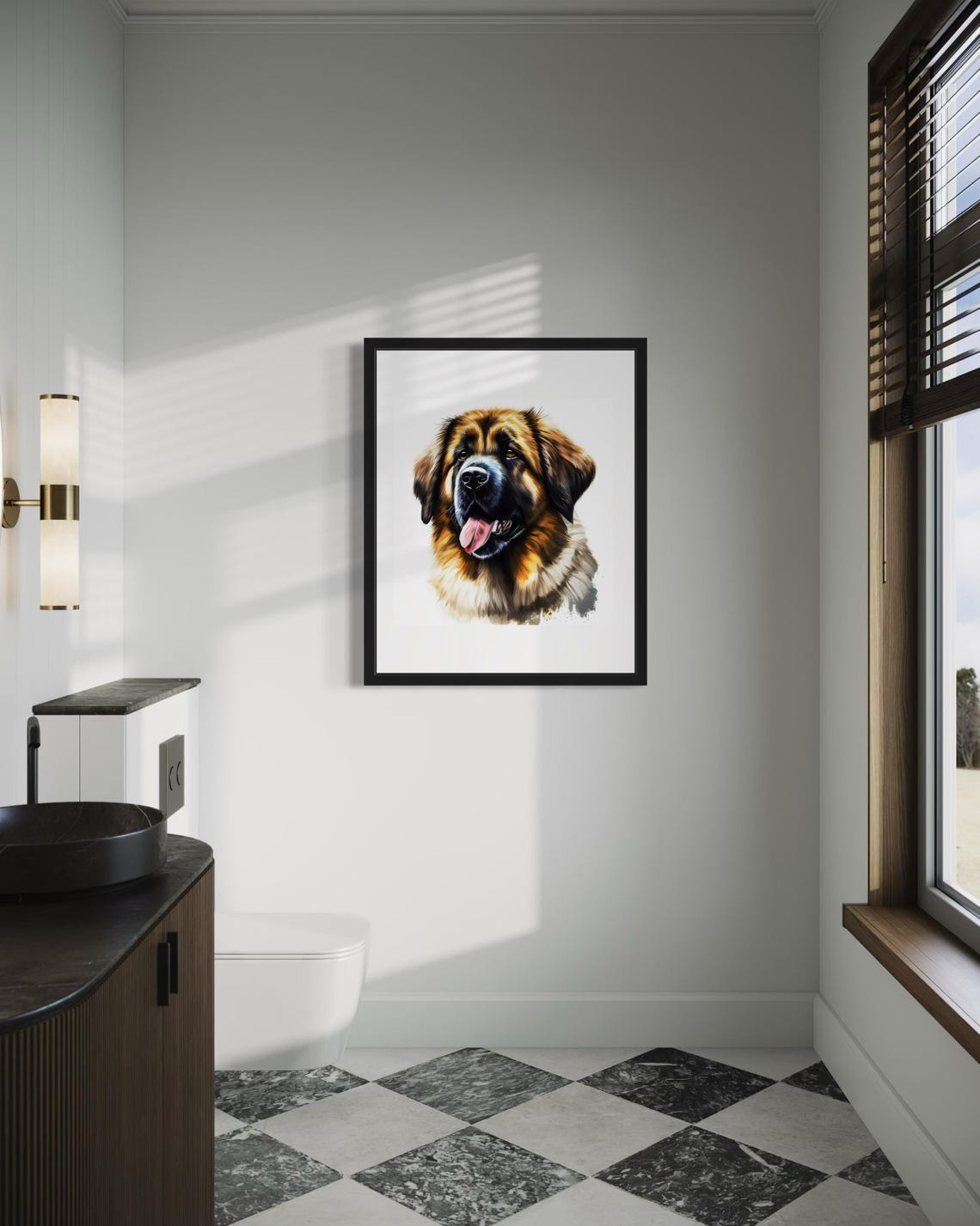 Leonberger Dog Watercolor Portrait with Tongue Out Travel Poster - Image 4