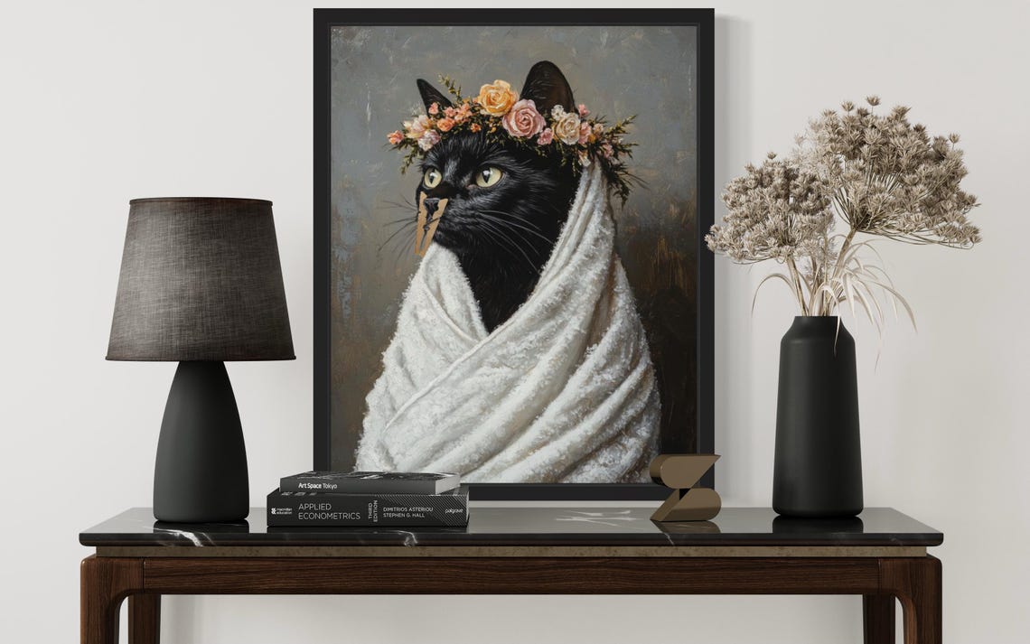 Black Cat Flower Crown Clothespin Funny Bathroom Decor Poster - Image 2
