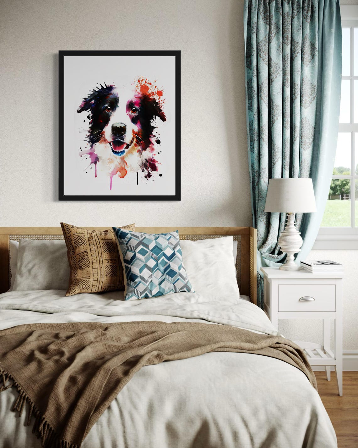 Smiling Border Collie Colorful Watercolor Portrait Dog Poster - Image 3