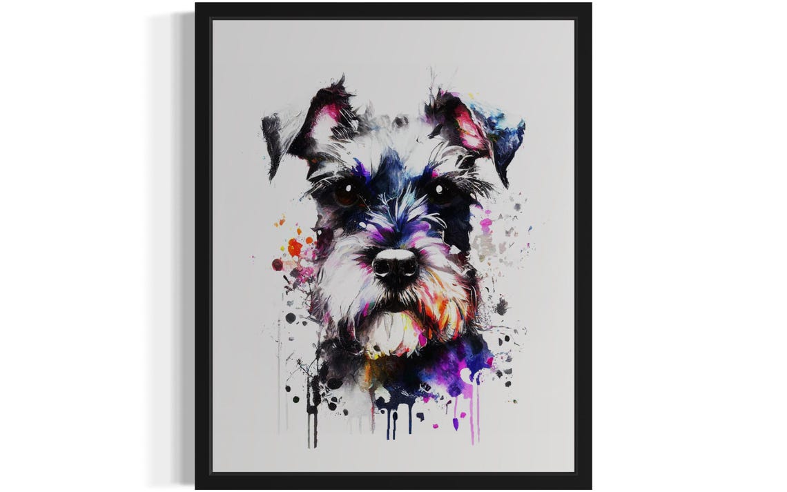 Schnauzer Bearded Dog Rainbow Watercolor Portrait Breed Art Poster