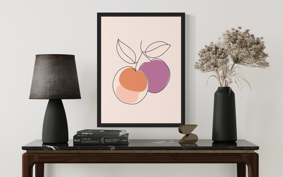 Plums Minimal Line Art Orange Purple Fruit Illustration Art Poster - Image 3