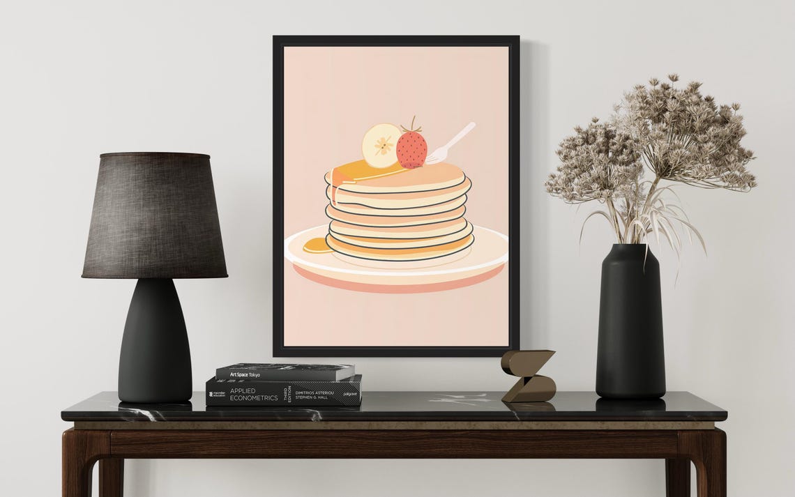 Stack Of Fluffy Pancakes Berries Maple Syrup Breakfast Art Poster - Image 3