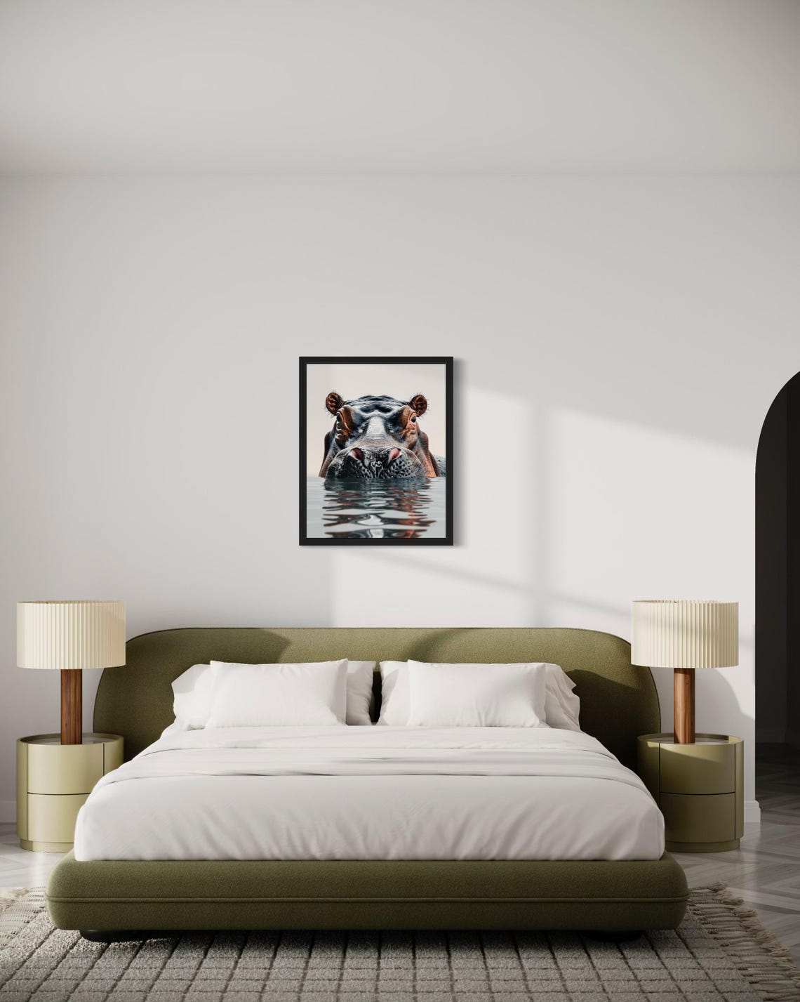 Hippo Emerging from Water Front View Minimalist Photo Poster - Image 3