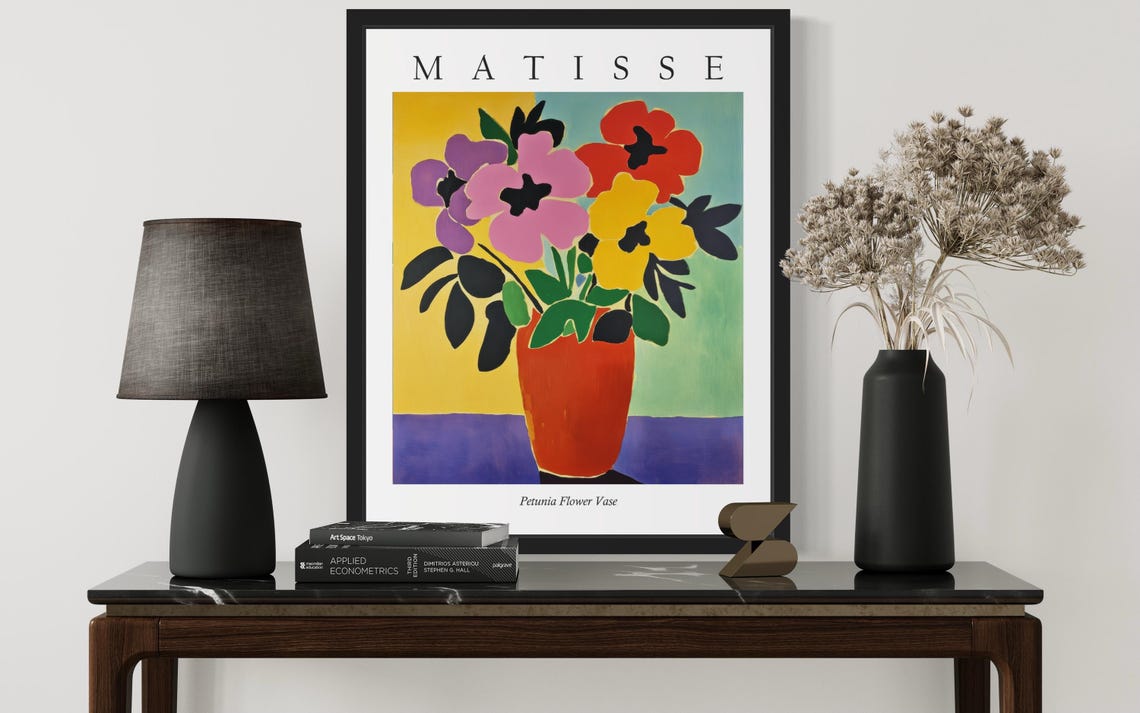 Petunia Flower Vase in Red Pot Against Yellow Matisse Poster - Image 3