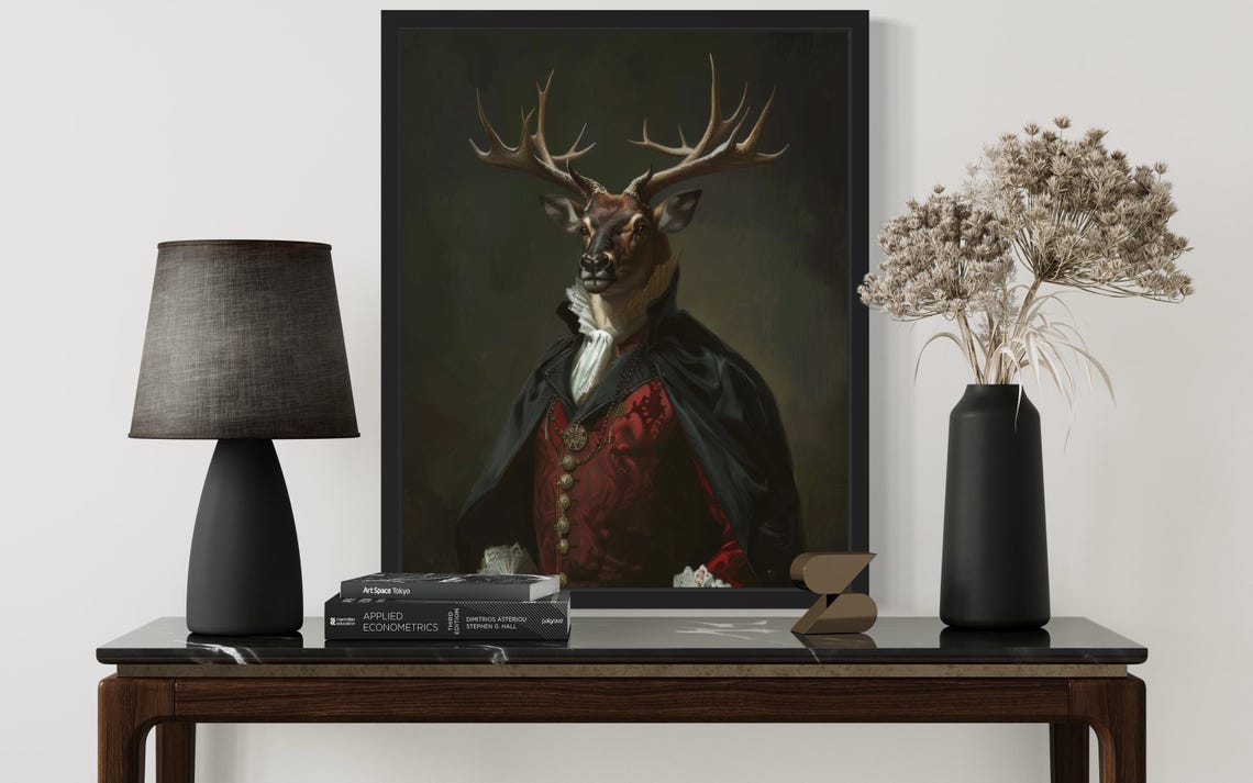 Elk Vampire Gothic Portrait In Victorian Costume Funny Animal Poster - Image 3