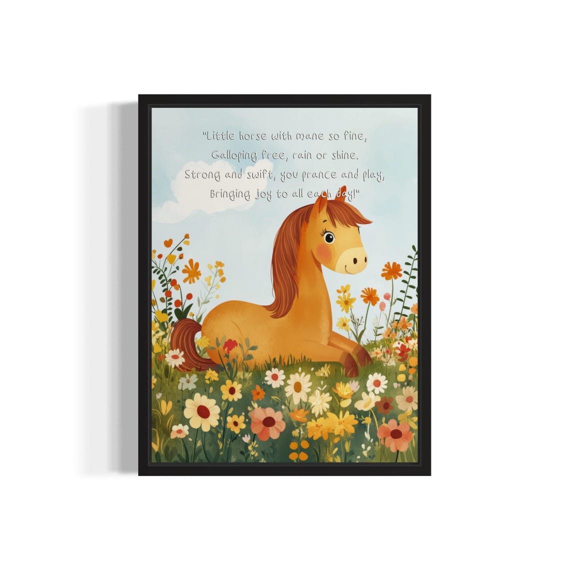 Little Chestnut Horse Foal with Its Gallop Poem Nursery Wall Poster