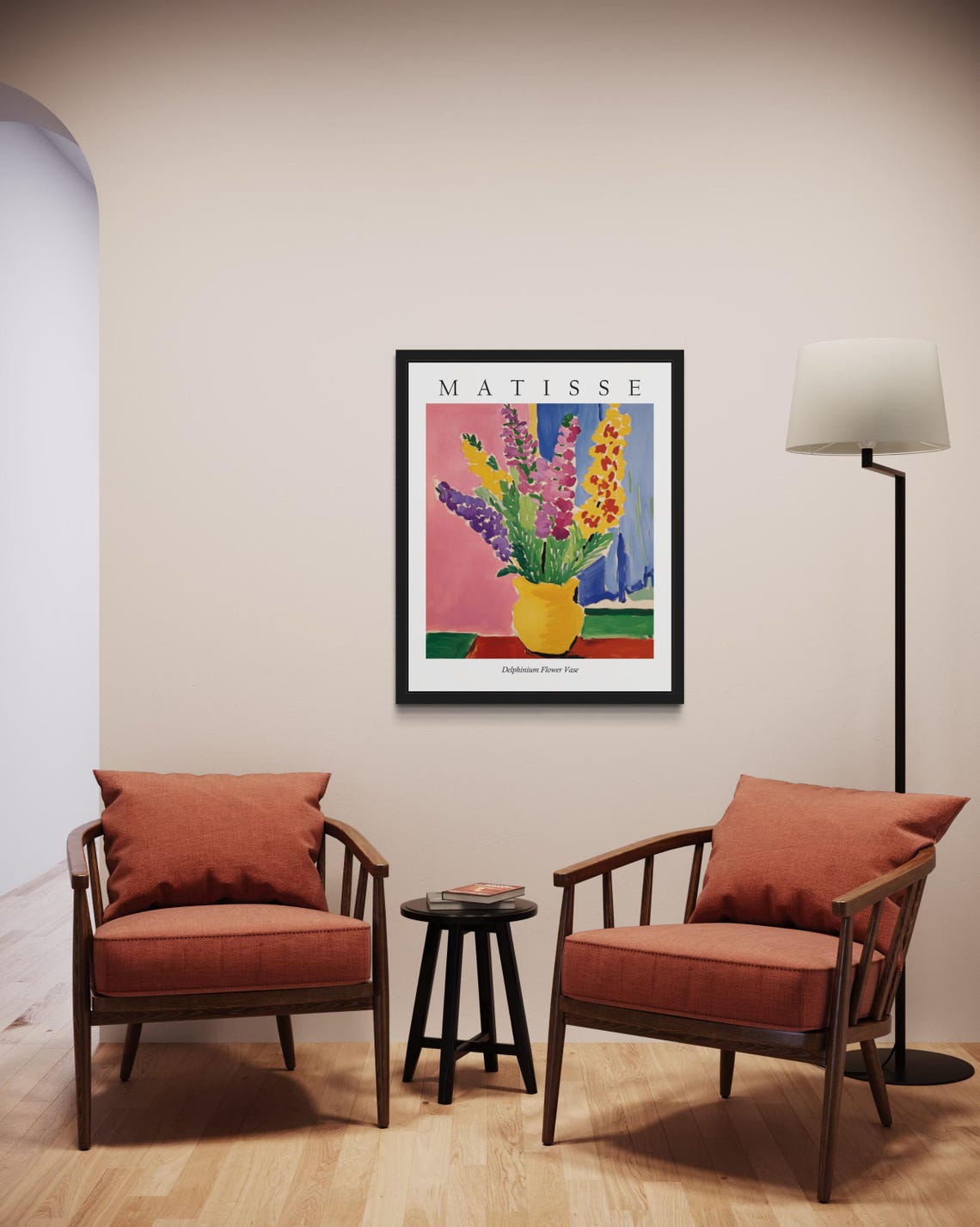Delphinium Tall Blossom Vase in Yellow Pot Matisse Style Poster - Image 2