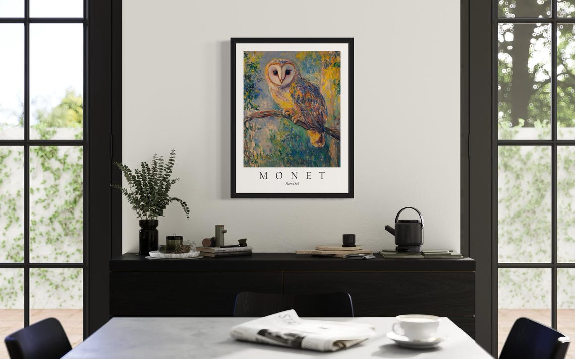 Barn Owl Bird, Monet-Inspired Art Print - Image 4