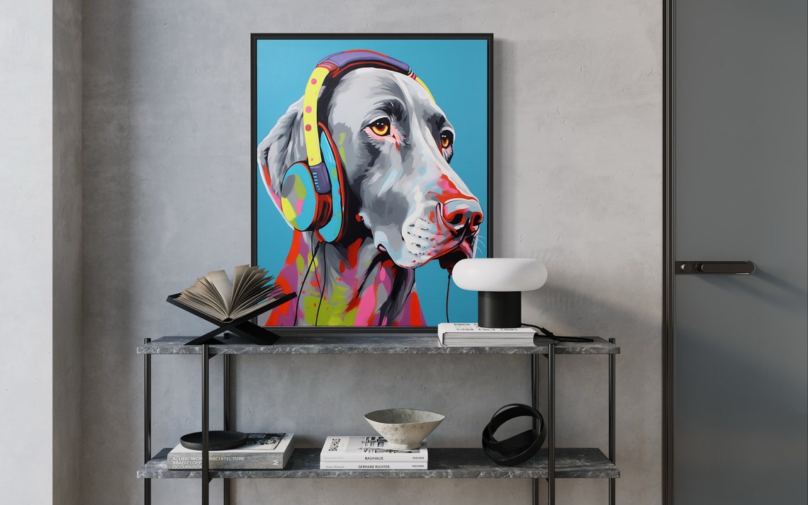 Weimaraner Dog Wearing Headphones Colorful Pop Art Portrait Poster - Image 2