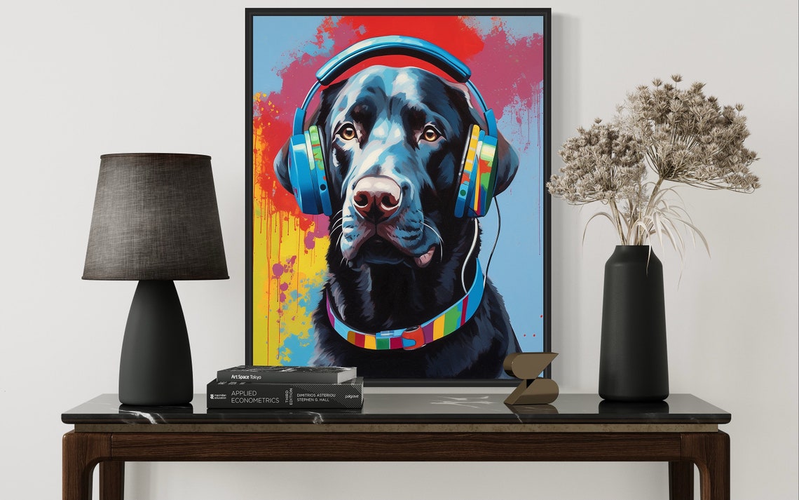 Black Labrador Retriever Wearing Headphones Pop Art Portrait Poster - Image 3