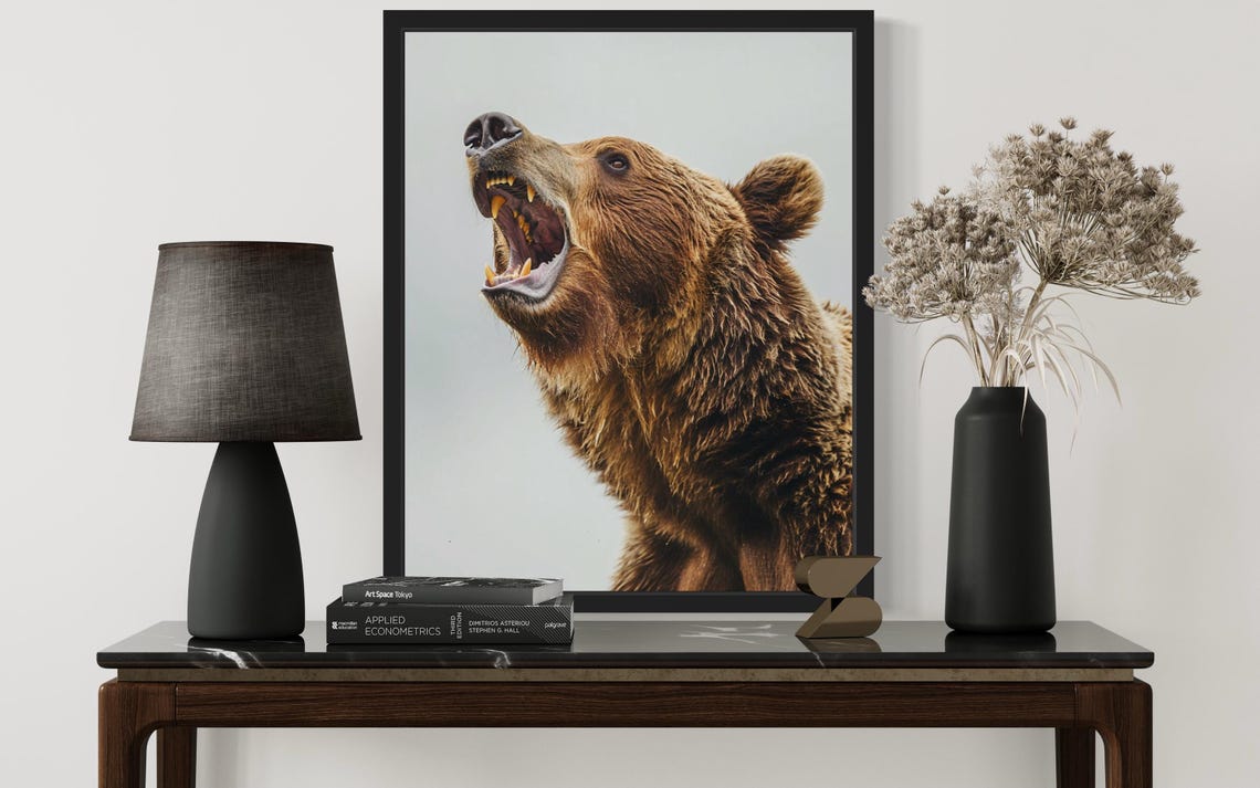 Roaring Brown Bear Head Profile Minimalist Wildlife Photo Poster - Image 2