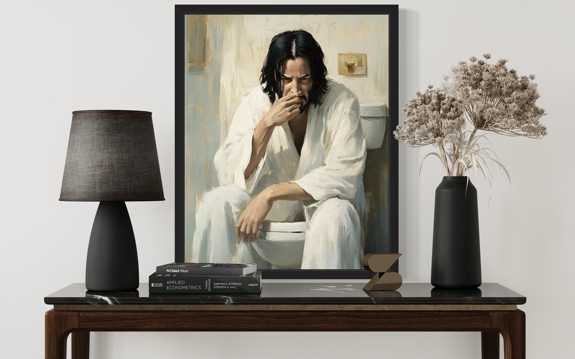 Male Hold Nose Bathroom Art Print - Image 2