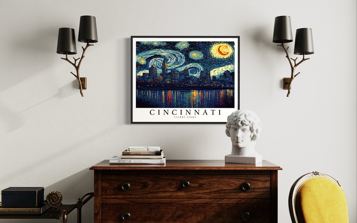 Cincinnati Starry Night Art Print Van Gogh Cincinnati Poster Wall Art Original Cincinnati Painting Decor - Image 4