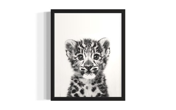 Snow Leopard Animal Black And White Poster Art Print Living Room Wall Original Paint Artwork Decor