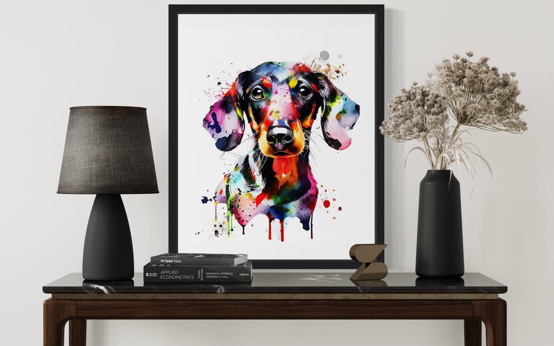 Dachshund Rainbow Watercolor Portrait Color Splash Ink Art Poster - Image 4