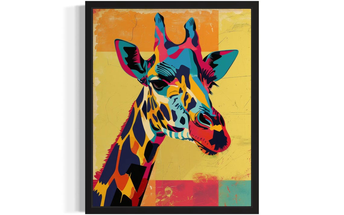 Pop Art Giraffe Portrait in Vibrant Colors Modern Wall Poster