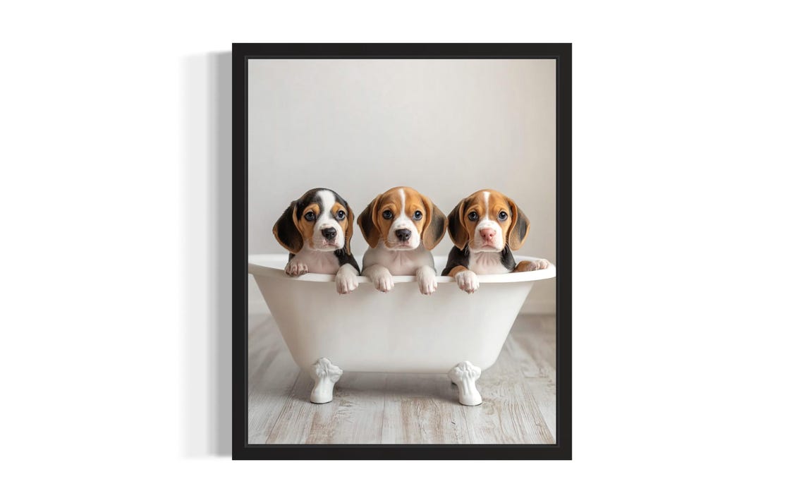 Three Beagle Puppies In White Bathtub Adorable Hound Dog Poster
