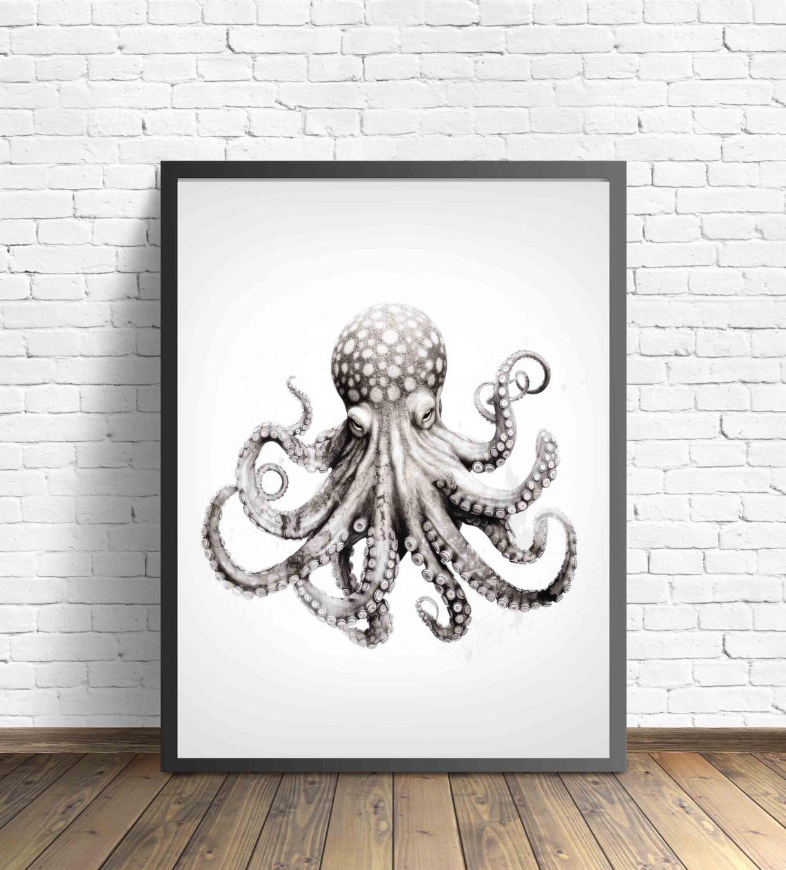 Octopus Black And White Animal Art Print Wall Art Poster Original Paint Artwork Artwork Decor - Image 2
