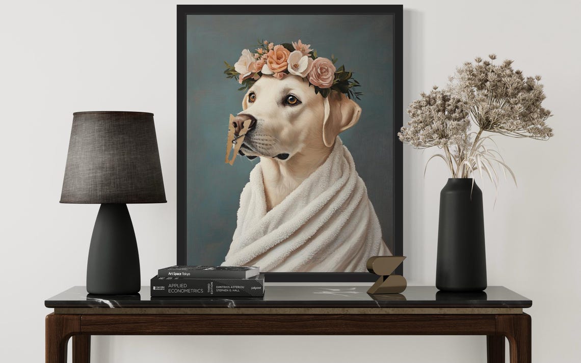 Labrador Retriever Flower Crown Clothespin Funny Bathroom Poster - Image 3