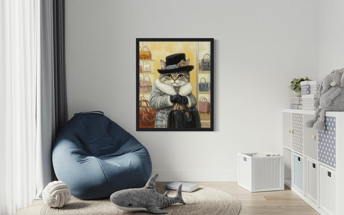 Fashionable Cat in Fur Coat and Top Hat at Luxury Boutique Poster - Image 3