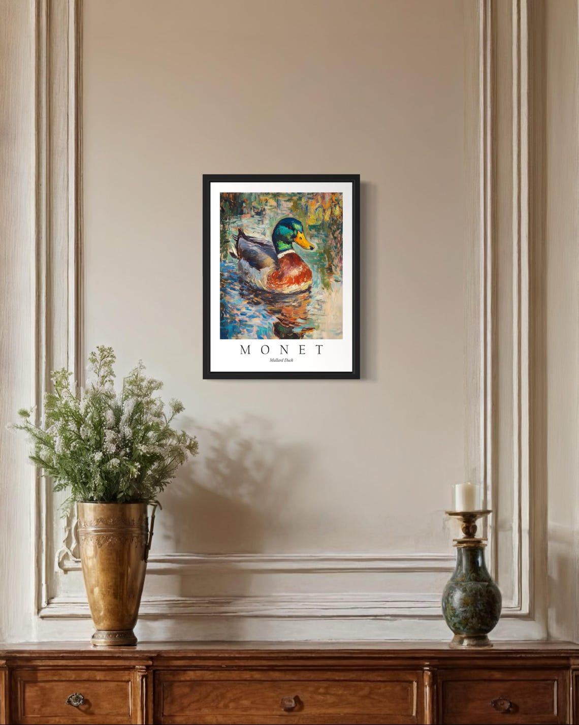 Mallard Duck Swimming in Monet Style Impressionist Art Poster - Image 2